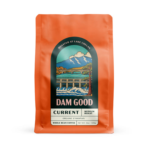 Dam Good Coffee CURRENT medium roast Organic Ethiopian whole bean coffee, 12 oz bag